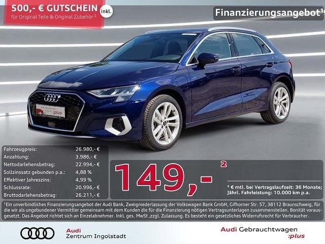 Navarrablau metallic Gebraucht 2024 Audi A3 Sportback e-tron Advanced Plus Kleinwagen | 25.980 € (Superpreis) - Bild 1/2
