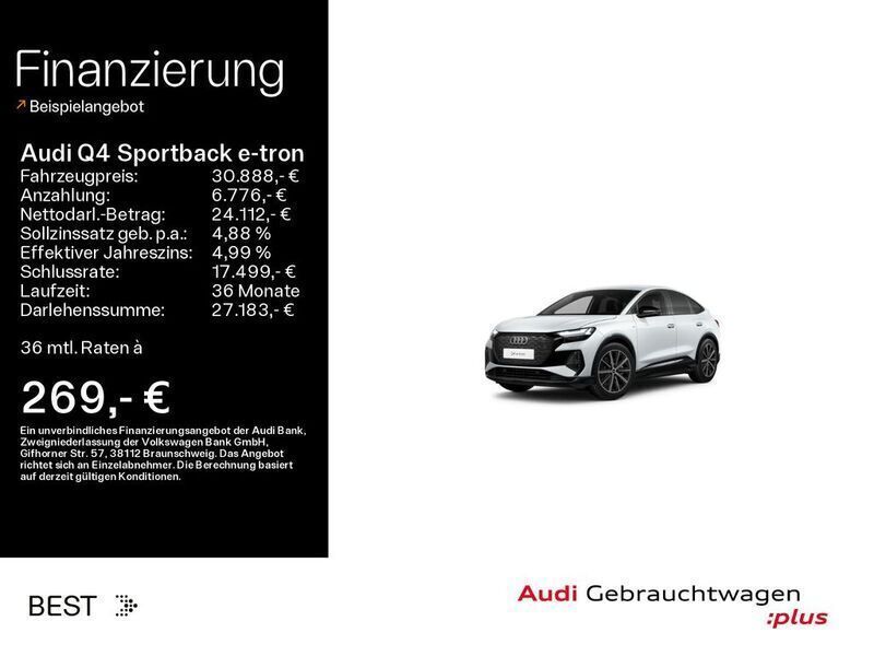 Gletscherweiß metallic Gebraucht 2022 Audi Q4 Sportback e-tron Ambiente SUV | 30.888 € (Etwas zu teuer) - Bild 1/4