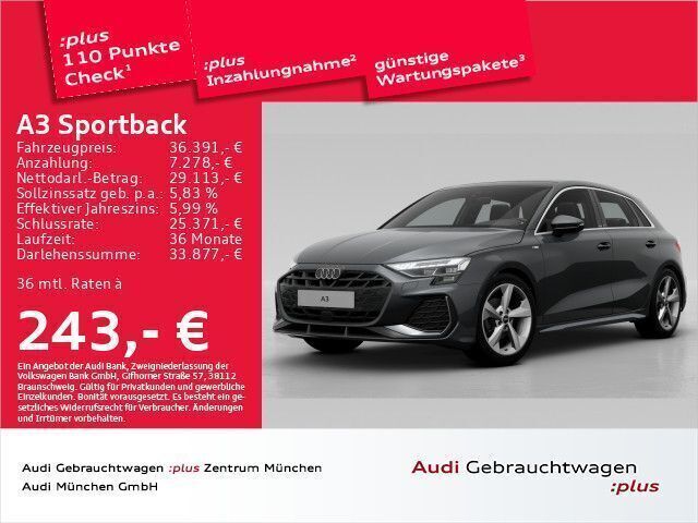 Grau Gebraucht 2024 Audi A3 Sportback S-Line Limousine | 36.879 € (Superpreis) - Bild 1/2