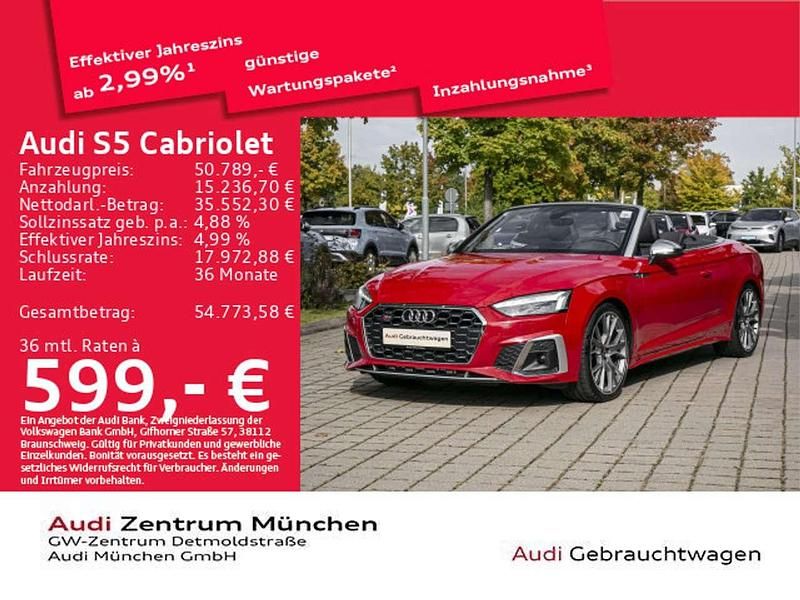 Tangorot metallic/verdeck schw Gebraucht 2022 Audi S5 Cabriolet Sport Cabrio | 50.789 € (Fairer Preis) - Bild 1/2