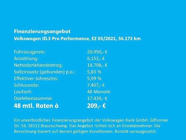 Gebraucht VW ID.3 Pro Performance 150 kW (204 PS) 2021 Gletscherweißmetallic Kleinwagen