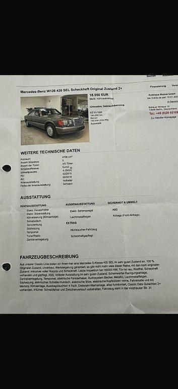 Grau Gebraucht 1990 Mercedes S420 Limousine | 12.500 € - Bild 1/4