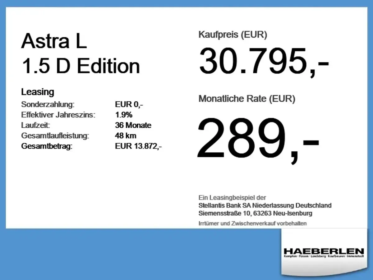 Neu Opel Astra Edition 131 PS (96 kW) 2026 Grafik grau Limousine