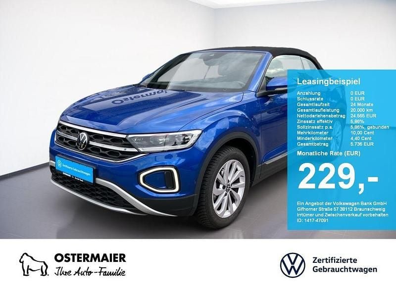 Ravennablau metallic Gebraucht 2024 VW T-Roc Cabriolet Style Cabrio | 24.565 € (Superpreis) - Bild 1/4