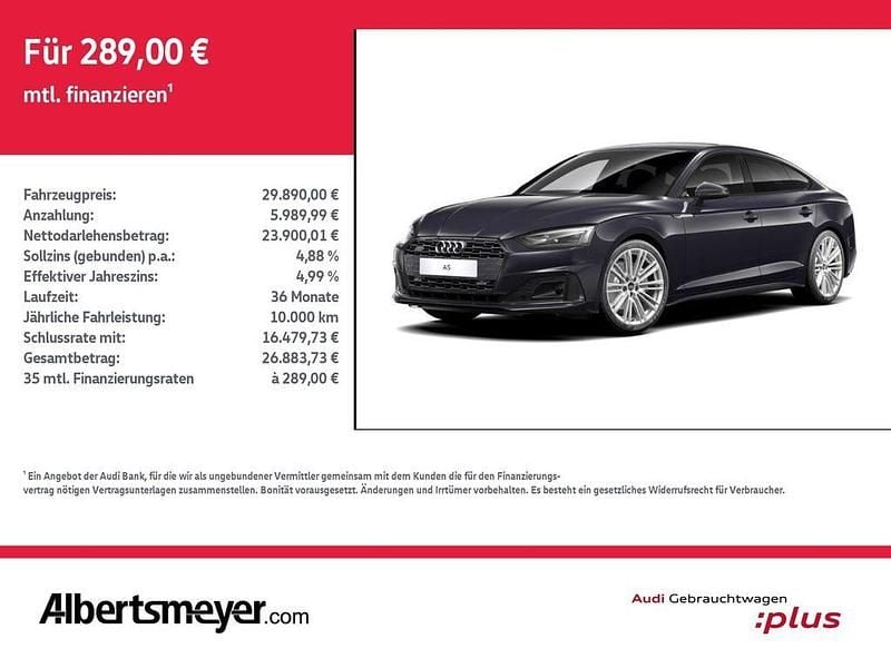 Schwarz Gebraucht 2021 Audi A5 Sportback Ambiente Kleinwagen | 29.890 € (Superpreis) - Bild 1/4
