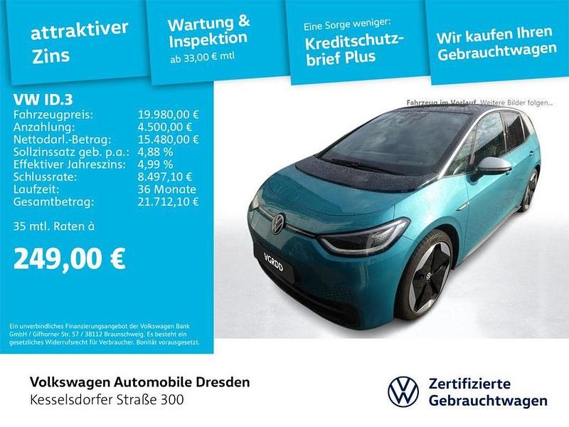 Blau Gebraucht 2020 VW ID.3 Pro Performance Kleinwagen | 19.980 € (Guter Preis) - Bild 1/4