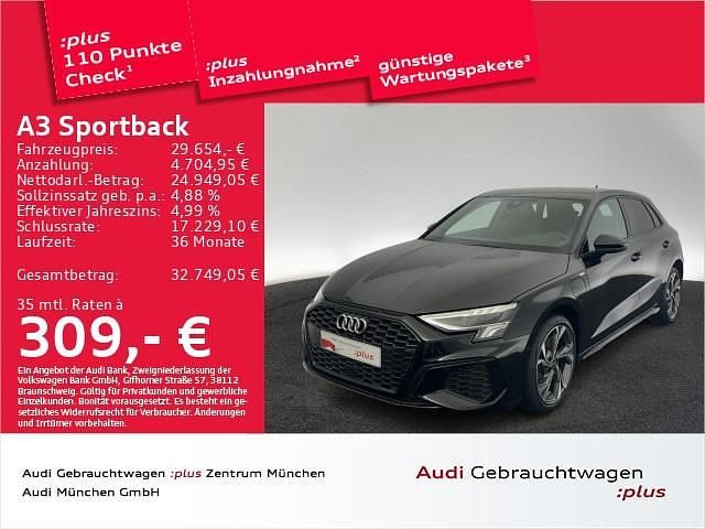Schwarz Gebraucht 2022 Audi A3 Sportback e-tron S-Line Limousine | 29.654 € (Fairer Preis) - Bild 1/2