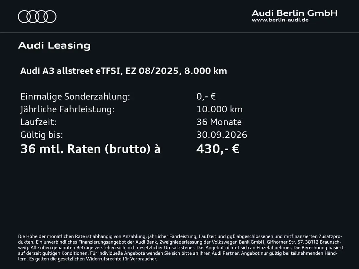 Gebraucht Audi A3 204 PS (150 kW) 2025 Mythosschwarz metallic Kombi