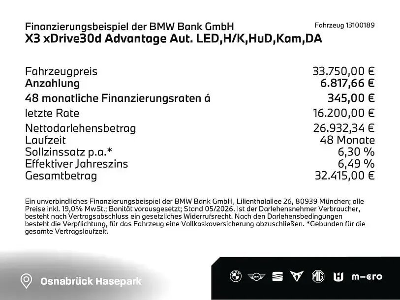 Używany BMW X3 Advantage 326 KM (239 kW) 2021 Niebieski SUV