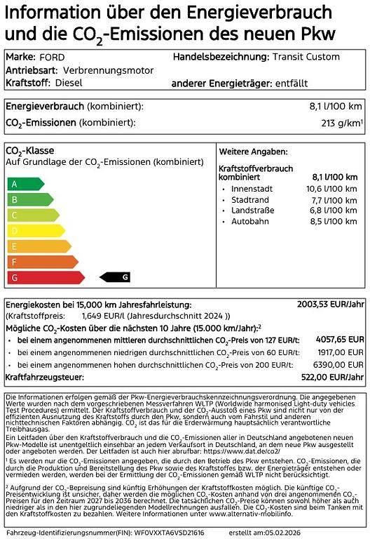 Neu Ford Transit Custom Trend 136 PS (100 kW) 2026 Weiß Van / Kleinbus