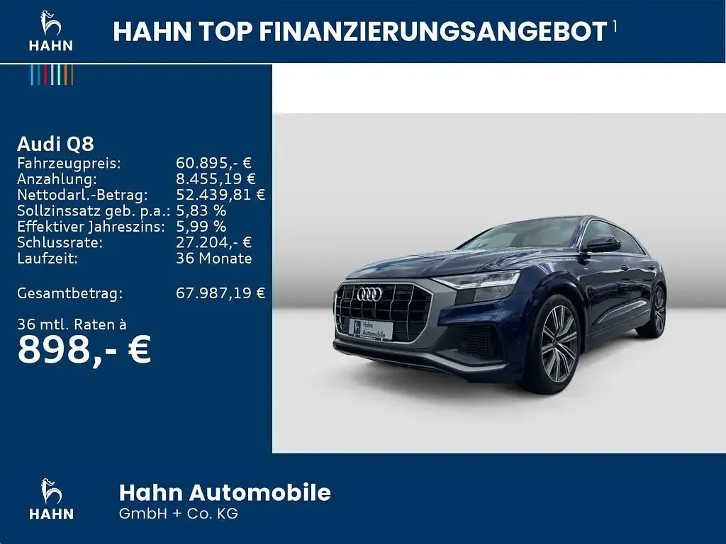 Gebraucht Audi Q8 S-Line 381 PS (280 kW) 2023 Navarrablau metallic SUV