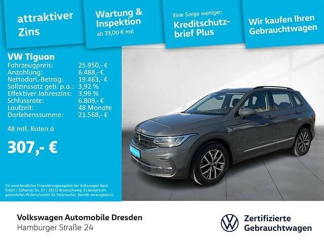 B0 delfingrau metallic Gebraucht 2021 VW Tiguan Life SUV | 25.950 € (Fairer Preis) - Bild 1/2