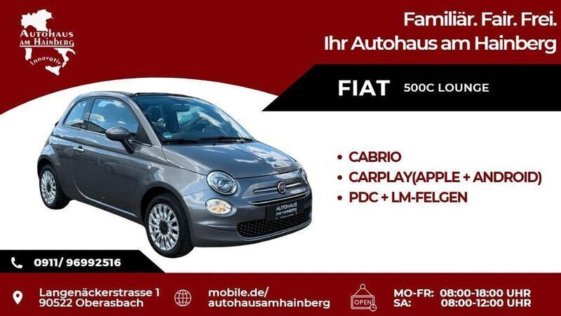 Grau Gebraucht 2019 Fiat 500C Lounge Cabrio | 13.890 € (Teuer) - Bild 1/4