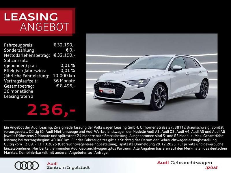 Gletscherweiß metallic Gebraucht 2024 Audi A3 Sportback Advanced Limousine | 32.190 € (Fairer Preis) - Bild 1/3