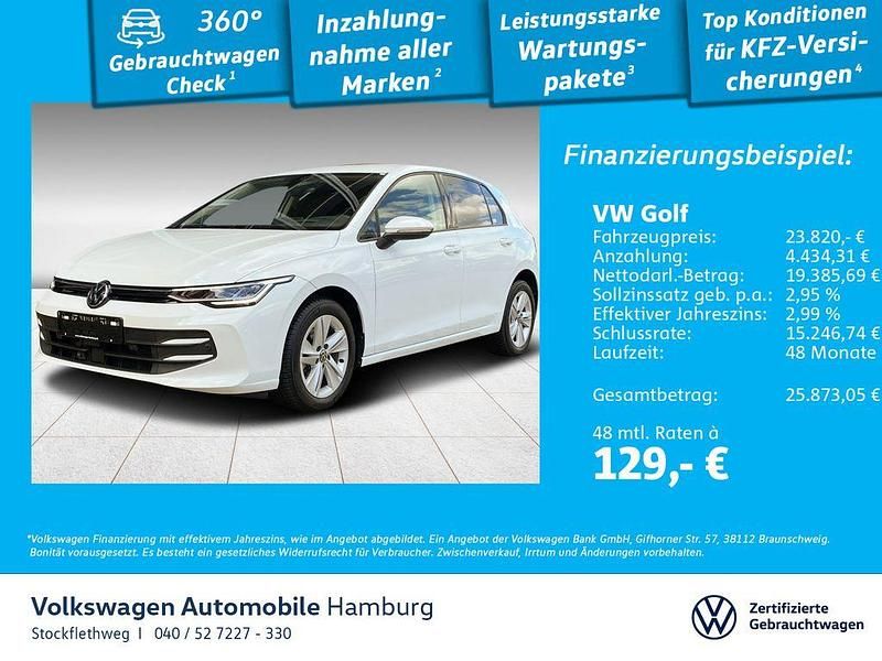 0q pure white Gebraucht 2024 VW Golf VIII Life Limousine | 23.820 € (Fairer Preis) - Bild 1/3