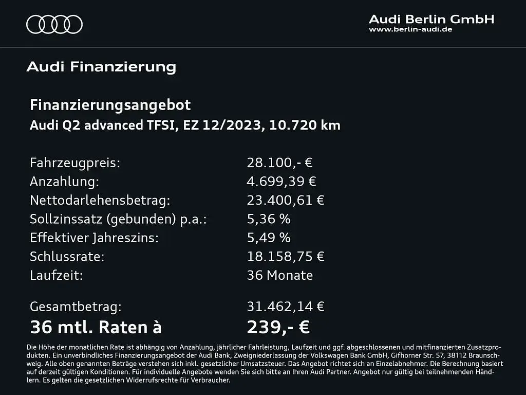 Gebraucht Audi Q2 Advanced Plus 150 PS (110 kW) 2023 Navarrablau metallic SUV