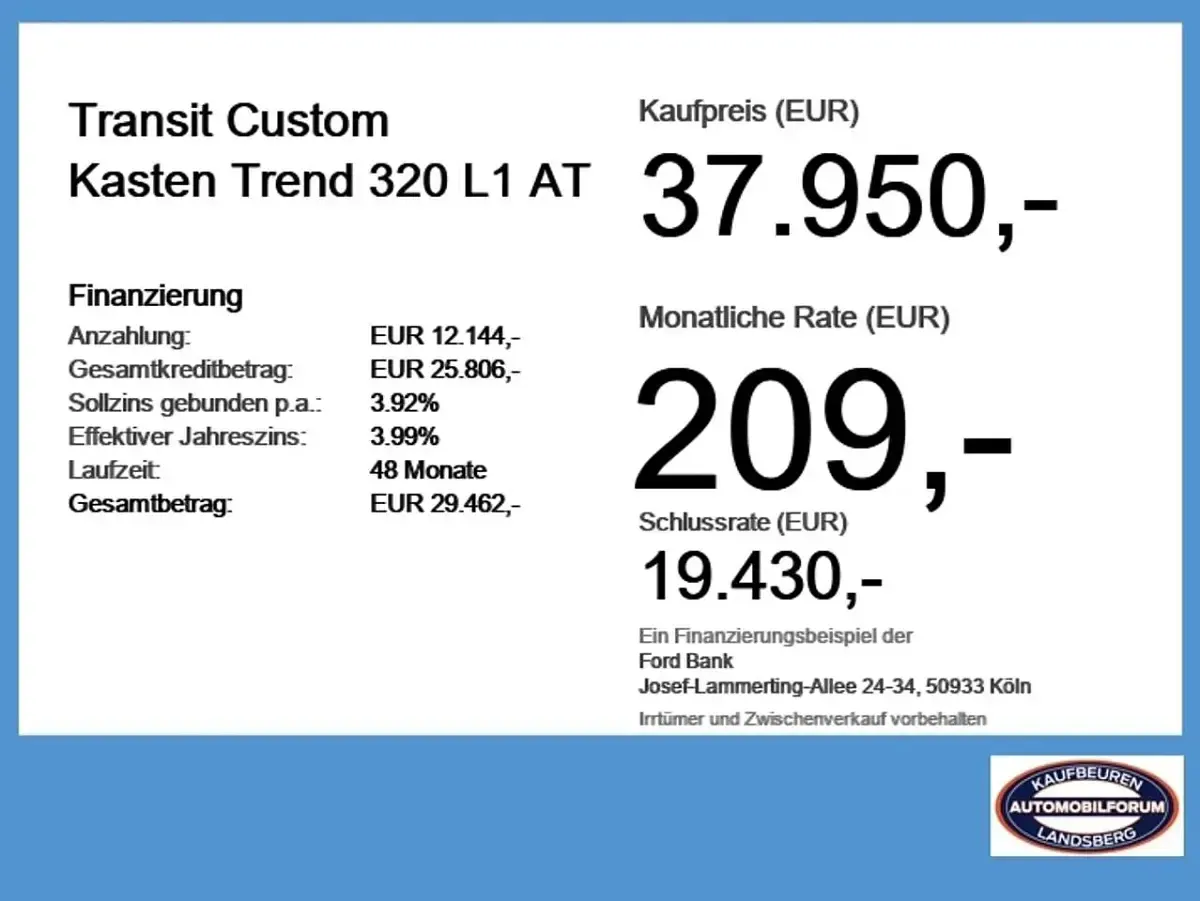 Neu Ford Transit Custom Trend 170 PS (125 kW) 2026 Blazer blue Van / Kleinbus