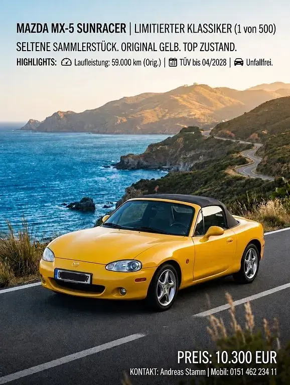 Gebraucht Mazda MX5 110 PS (80 kW) 2002 Gelb Cabrio