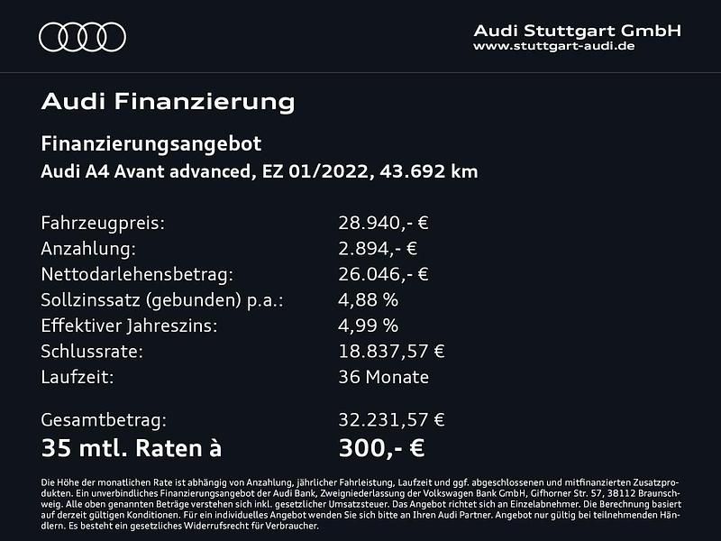 Gebraucht Audi A4 Ambiente 204 PS (150 kW) 2022 Mythosschwarz metallic Kombi