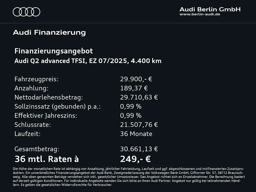 Gebraucht Audi Q2 Advanced Plus 150 PS (110 kW) 2025 Tausilber metallic SUV