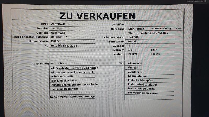 Blau Gebraucht 2002 Opel Vectra Limousine | 1.900 € - Bild 1/4