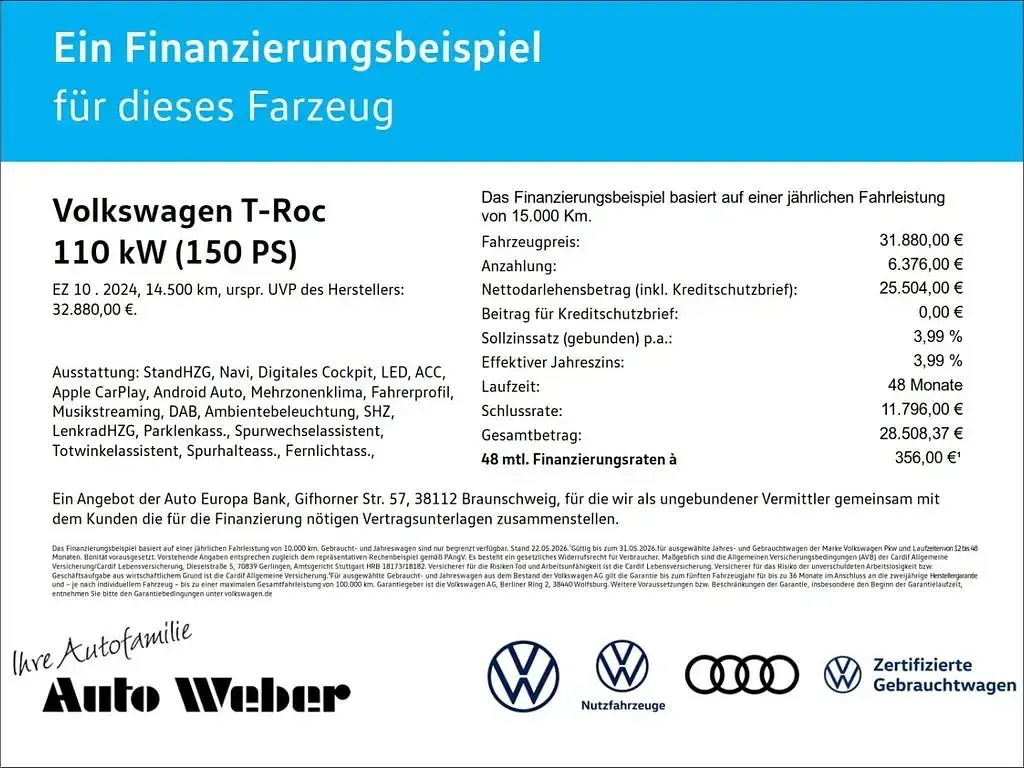 Gebraucht VW T-Roc Move 150 PS (110 kW) 2024 Rot SUV