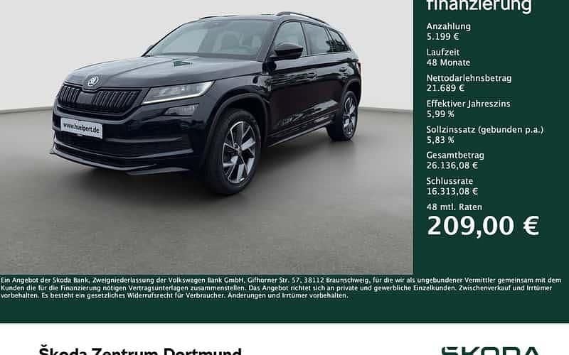 Crystalschwarz metallic Gebraucht 2021 Skoda Kodiaq SportLine SUV | 26.444 € (Superpreis) - Bild 1/4