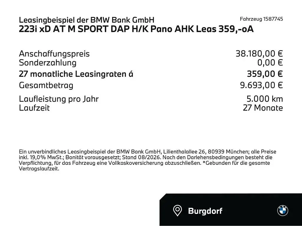 Gebraucht BMW 223 Active Tourer M Sport 204 PS (150 kW) 2026 Black sapphire (schwarz) Van / Kleinbus