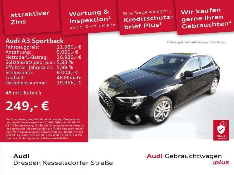 Brillantschwarz Gebraucht 2021 Audi A3 Ambiente Limousine | 21.980 € (Fairer Preis) - Bild 1/4