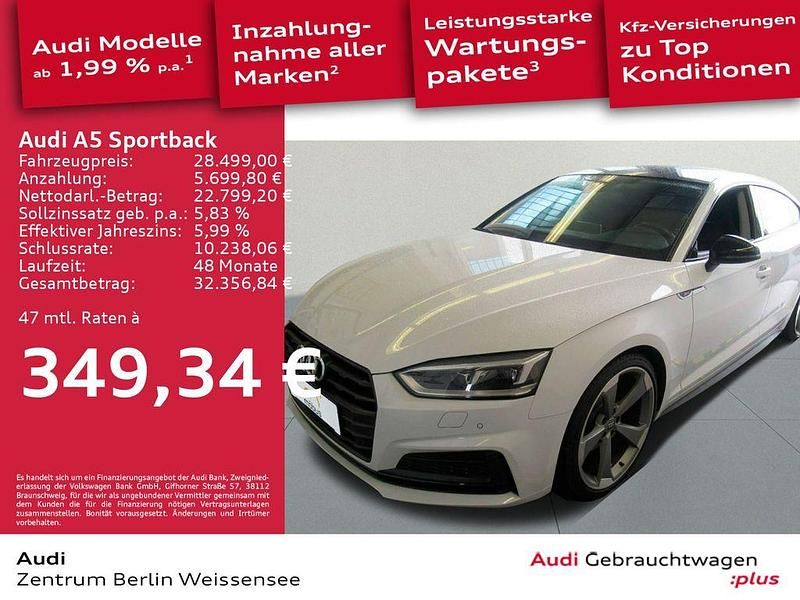 Gletscherweiß metallic Gebraucht 2019 Audi A5 Sportback Design Limousine | 28.499 € (Fairer Preis) - Bild 1/4