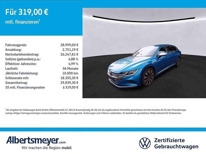 Blau Gebraucht 2022 VW Arteon Elegance Kombi | 28.999 € (Superpreis) - Bild 1/4