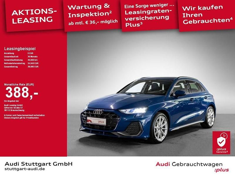 Ascariblau metallic Gebraucht 2024 Audi A3 Sportback S-Line Limousine | 34.940 € (Guter Preis) - Bild 1/2