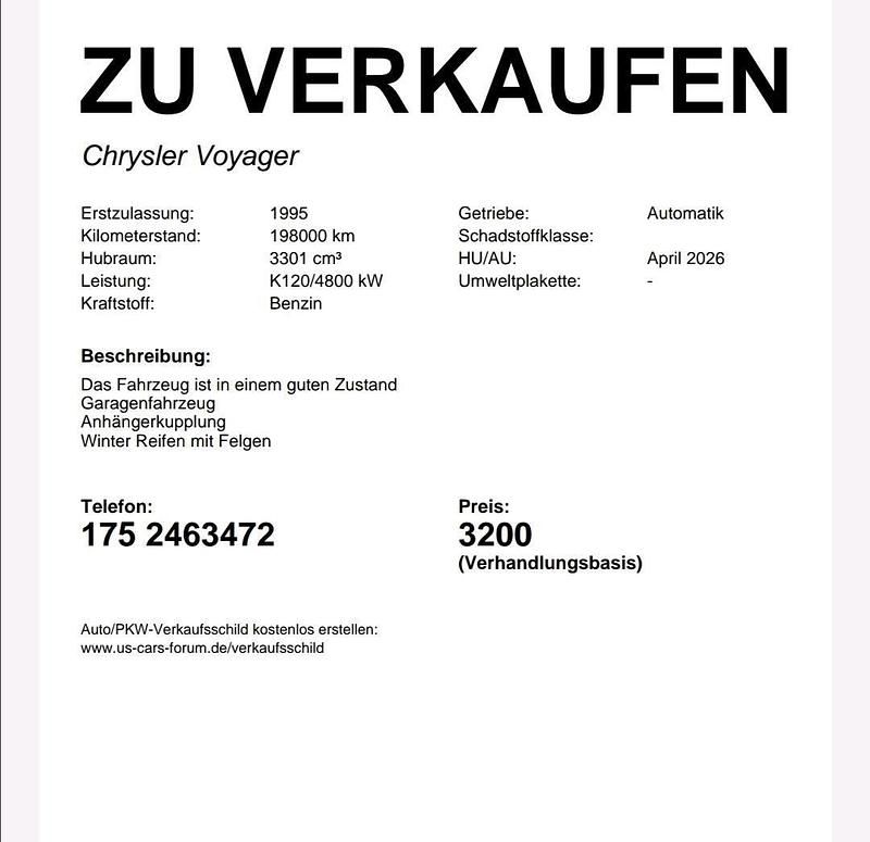 Gebraucht Chrysler Voyager 2025 Weiß Van / Kleinbus