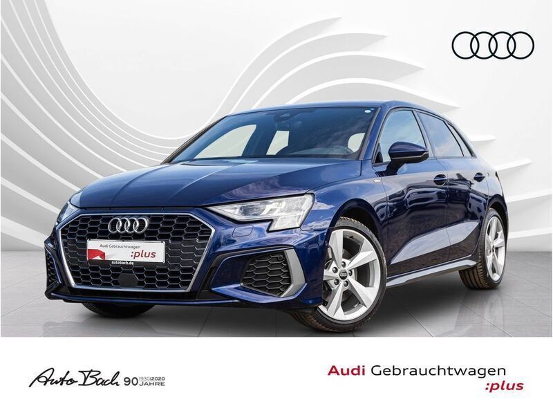 Blau (navarrablau metallic) Gebraucht 2021 Audi A3 Sportback S-Line Limousine | 23.970 € (Guter Preis) - Bild 1/4