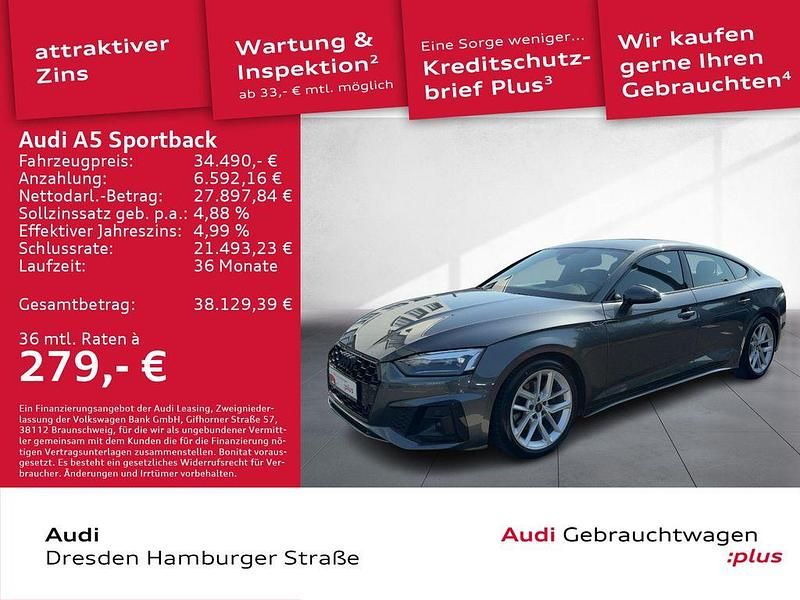 Daytonagrau perleffekt Gebraucht 2023 Audi A5 Sportback S-Line Limousine | 34.490 € (Superpreis) - Bild 1/3