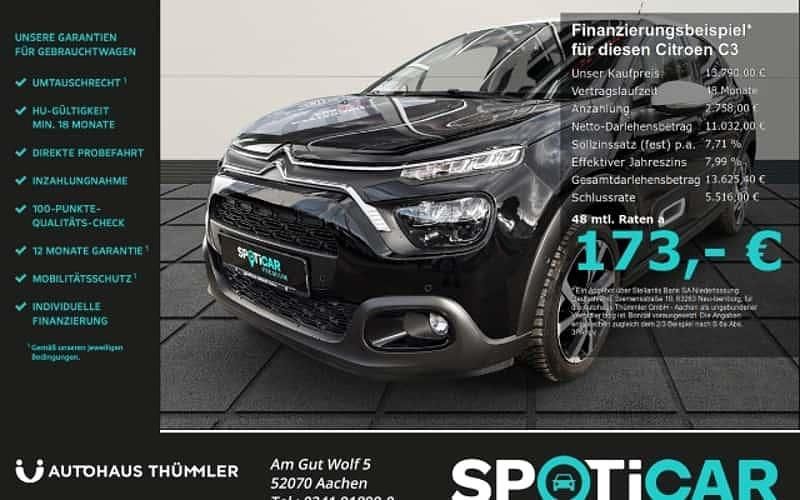 Schwarz Gebraucht 2020 Citroën C3 PureTech Kleinwagen | 13.790 € (Teuer) - Bild 1/4