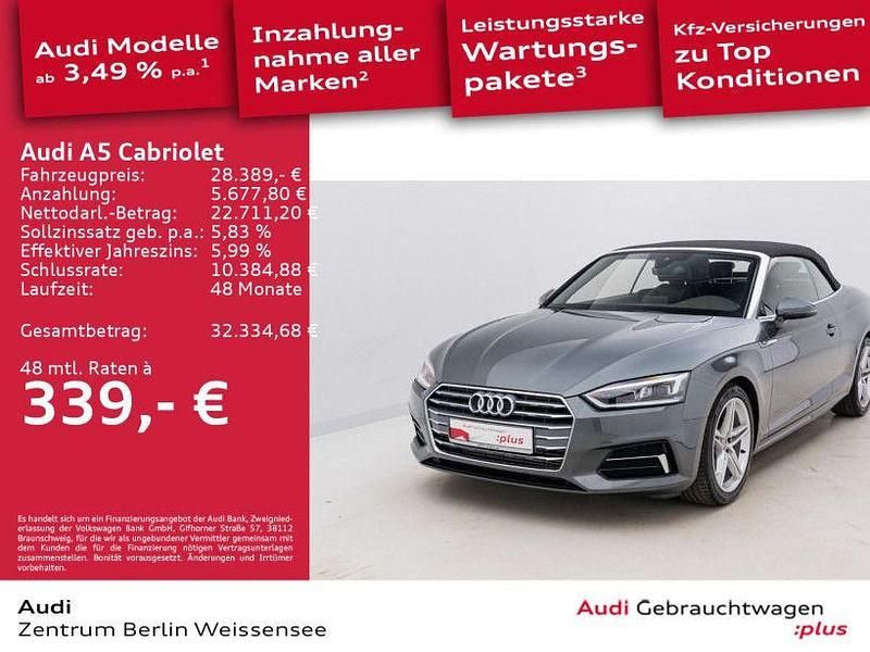 Daytonagrau perleffekt Gebraucht 2019 Audi A5 Cabriolet Sport Cabrio | 28.389 € (Superpreis) - Bild 1/4