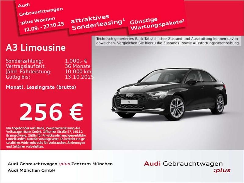 Mythosschwarz metallic Gebraucht 2025 Audi A3 Advanced Limousine | 33.561 € (Fairer Preis) - Bild 1/2