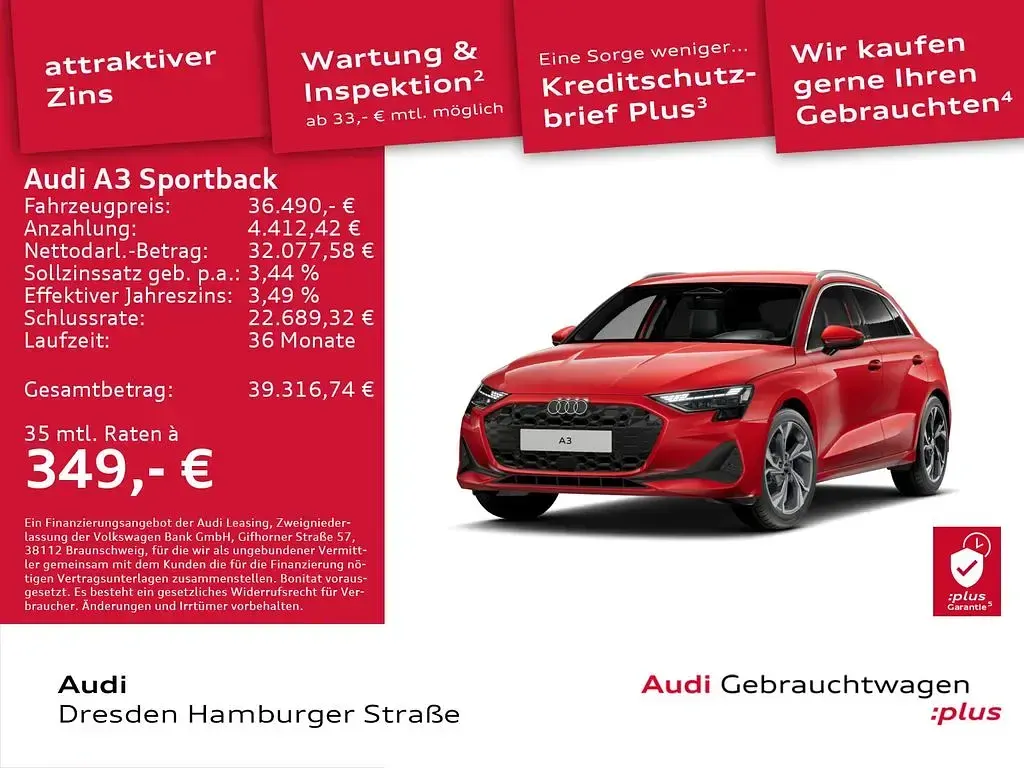 Usado Audi A3 Ambiente 150 HP (110 kW) 2025 Vermelho Sedan