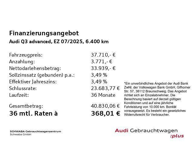 Gebraucht Audi Q3 Advanced Plus 150 PS (110 kW) 2025 Gletscherweiß metallic SUV