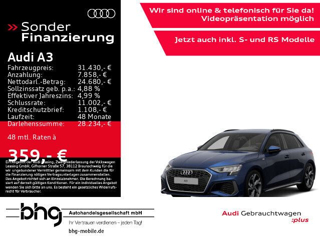 Navarrablau metallic Gebraucht 2024 Audi A3 S-Line | 31.430 € (Fairer Preis) - Bild 1/3