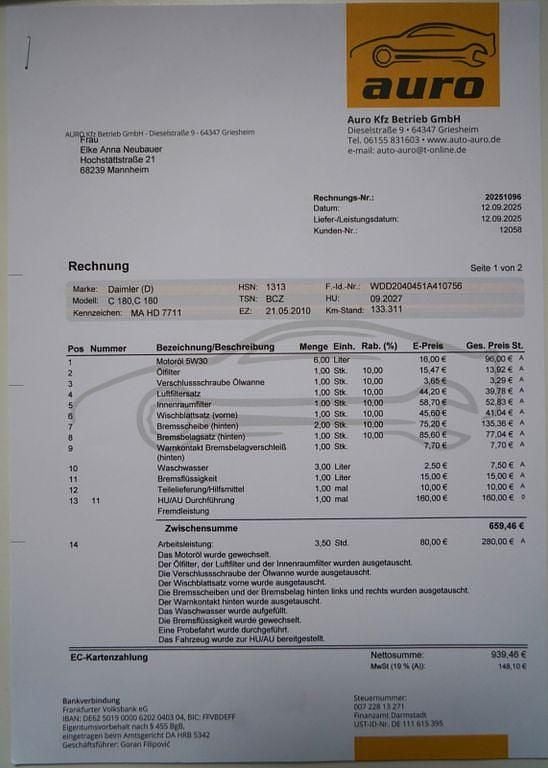 Gebraucht Mercedes C180 156 PS (114 kW) 2010 Silber Limousine