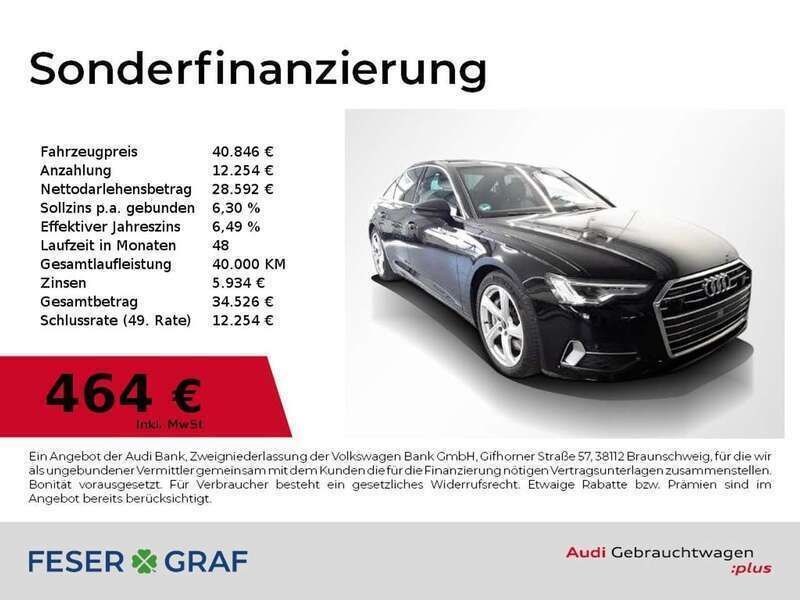 Brillantschwarz Gebraucht 2022 Audi A6 S-Line Limousine | 40.846 € (Guter Preis) - Bild 1/2
