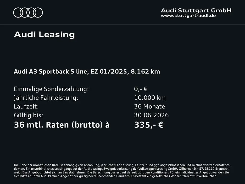 Gebraucht Audi A3 S-Line 116 PS (85 kW) 2025 Distriktgrün metallic Limousine