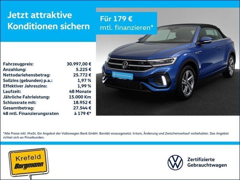 Blau Gebraucht 2024 VW T-Roc Cabriolet R-line Cabrio | 31.997 € (Guter Preis) - Bild 1/4