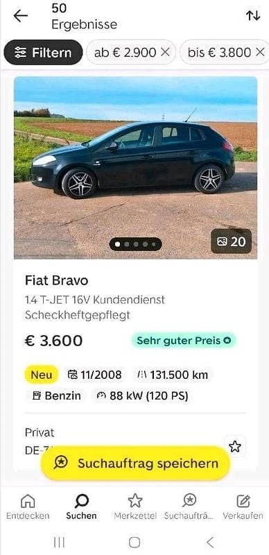 Gebraucht Fiat Bravo 120 PS (88 kW) 2008 Schwarz Kleinwagen