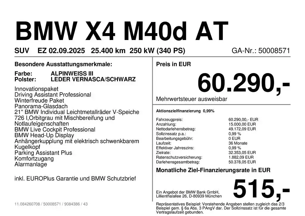Gebraucht BMW X4 Performance 340 PS (250 kW) 2025 Weiß SUV