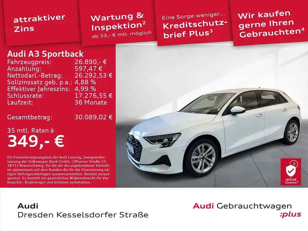 Gebraucht Audi A3 Advanced 116 PS (85 kW) 2024 Arkonaweiß Limousine