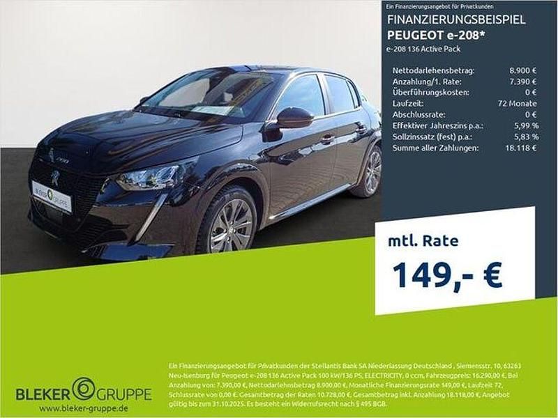 Perlaneraschwarz Gebraucht 2021 Peugeot e-208 Active Kleinwagen | 16.290 € (Fairer Preis) - Bild 1/3