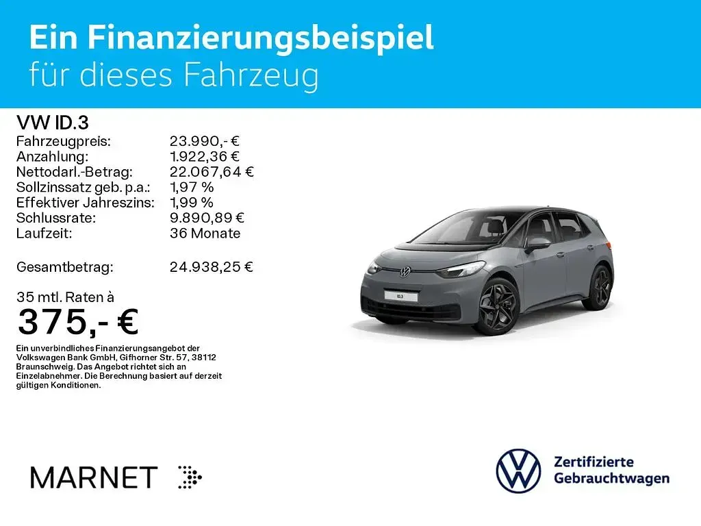 Occasion VW ID.3 Pro 150 kW (204 ch) 2021 Gris Citadine